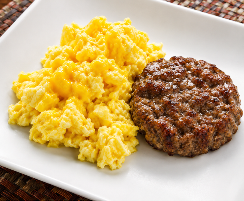 Scrambled Eggs with Turkey Sausage and Cheese