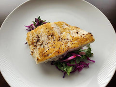 Grilled Halibut with Kale and Cabbage Slaw