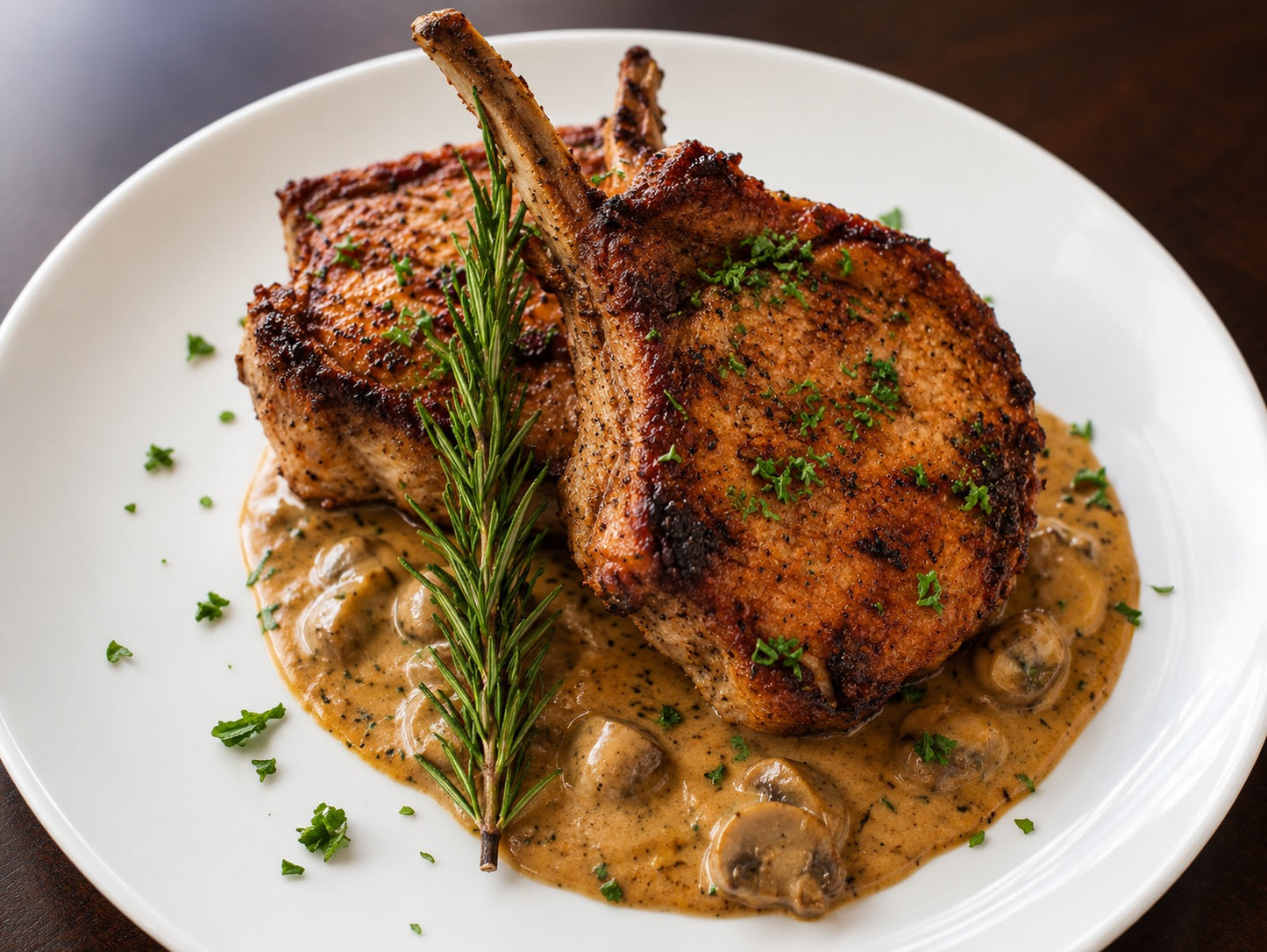 Pan Seared Pork Chops with Creamy Mushroom Sauce (SIG)